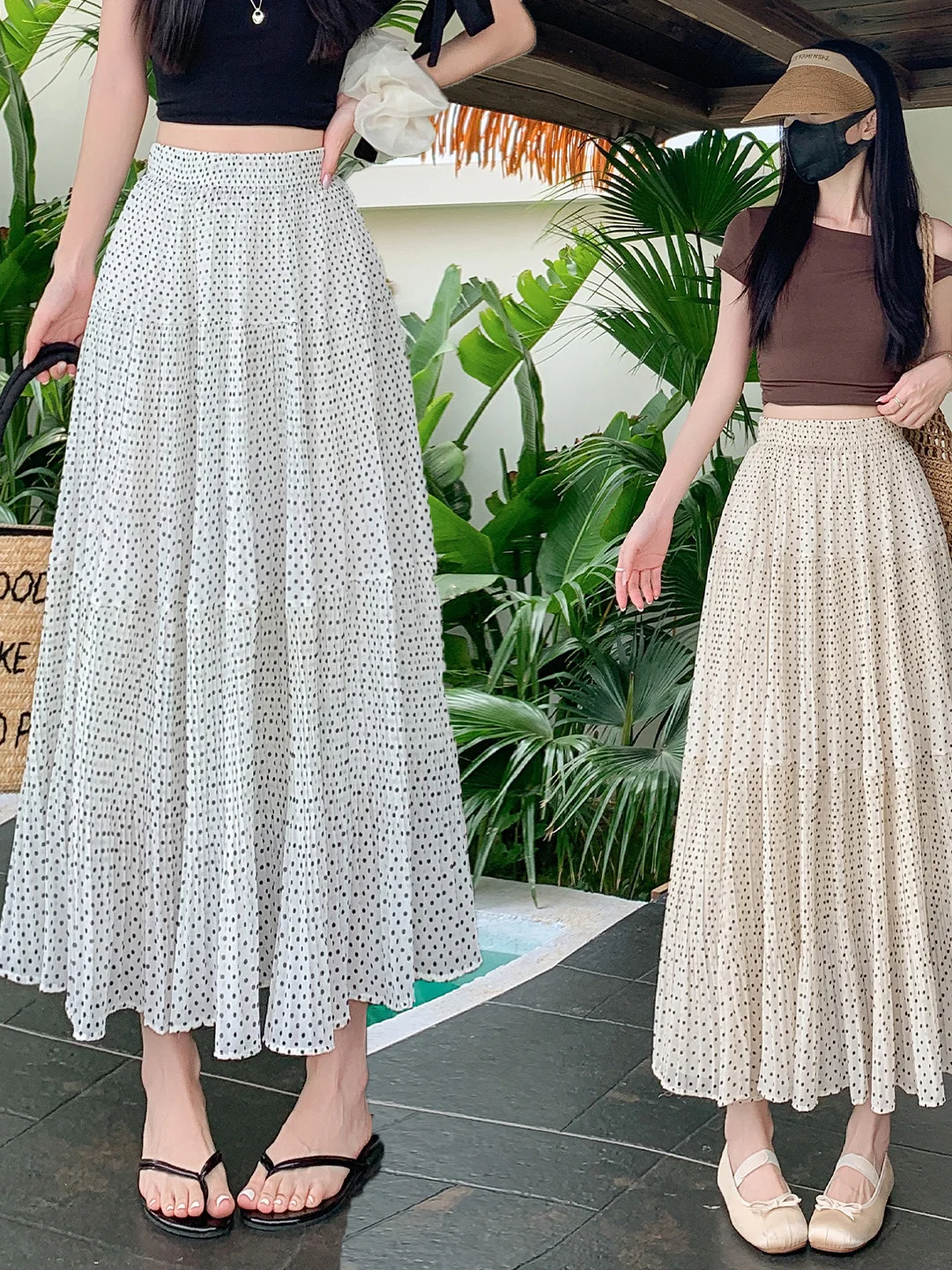 

Fashionable Full A-Line Skirt with Polka Dots High Waist Large Size Cake Skirt Midi Length for plus Size Women Commute Korean...
