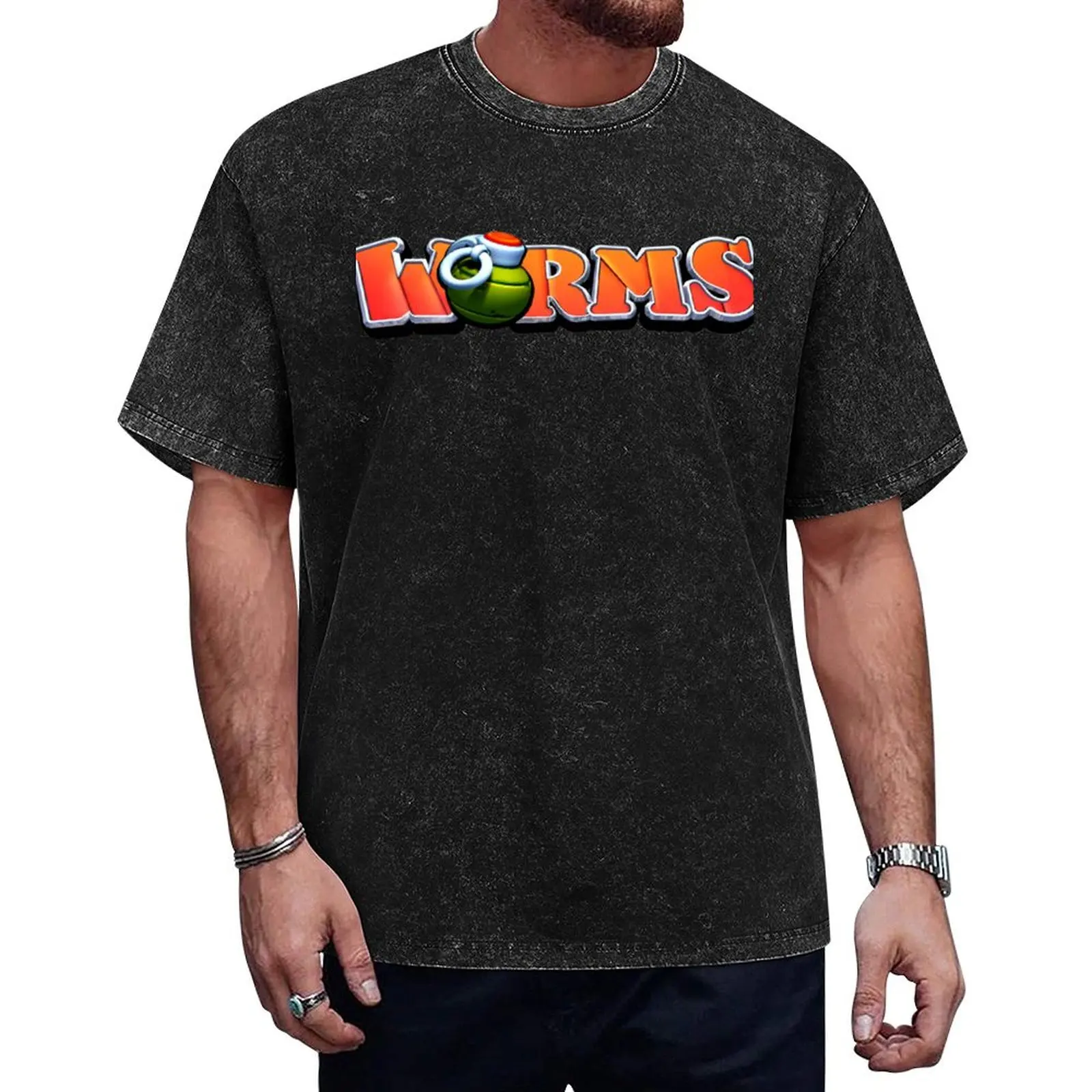 

worms game gaming nerd geek typography T-Shirt blue archive cotton man t-shirts plus sizes funny t shirts men