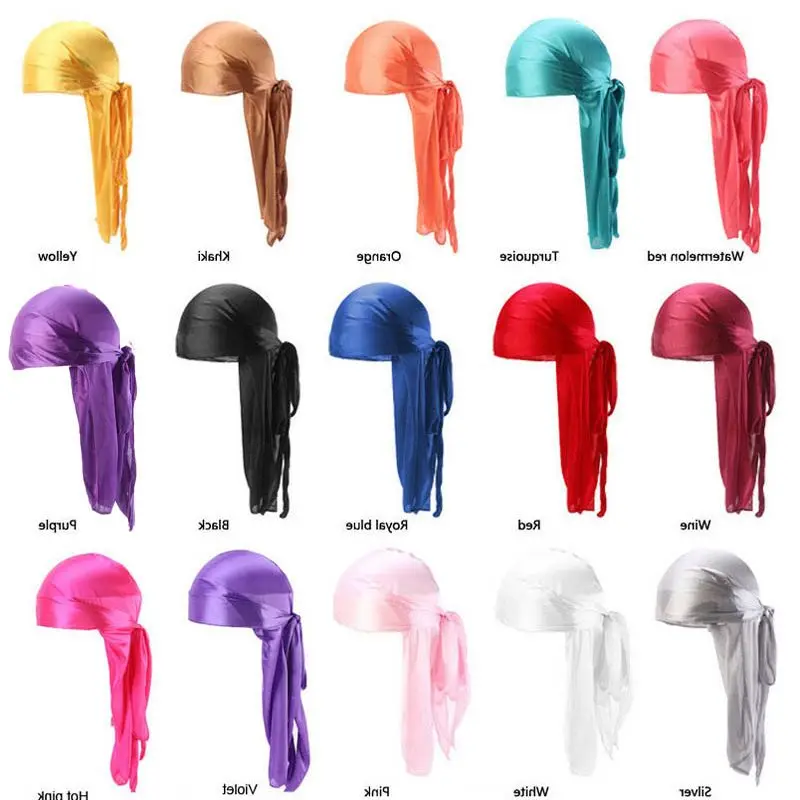 

Satin Durag for Men Long Tail Strap Waves Women Sleep Hat Wide Doo Rag Unisex Headwear Silky Hair Cover Bandanas Pirate Cap