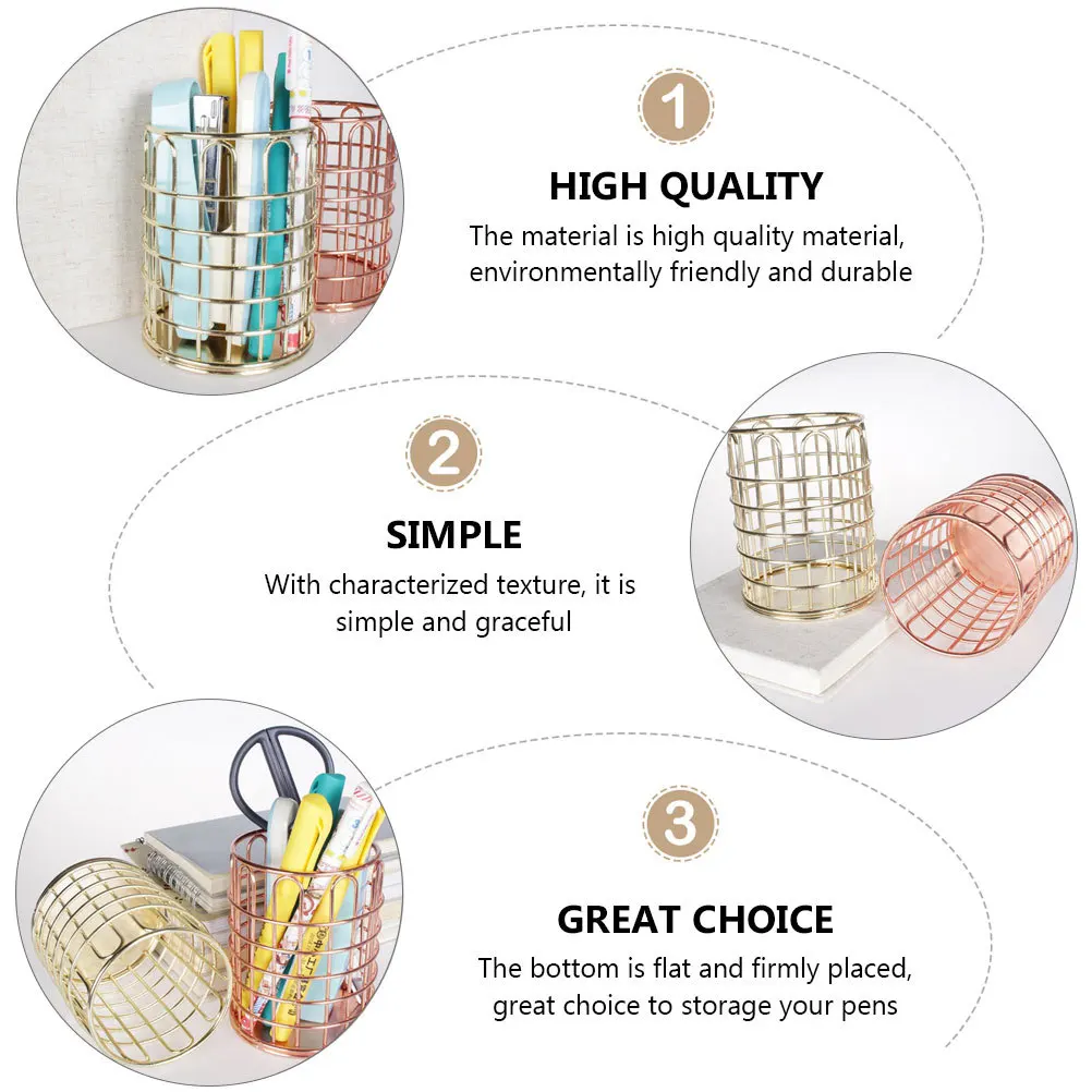 

2pcs Pen Holder Stationery Organizer Metal Storage Canister For Desk Sundries Makeup Brushes Jewelry Mobile Phone Elegant Design