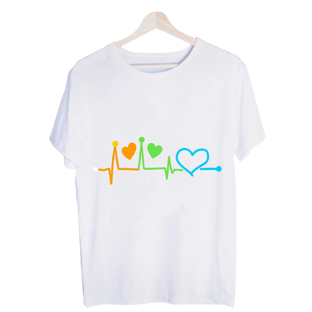 Men's Heartbeat Line & Hearts Graphic Tee, Short Sleeve Crew Neck T-Shirt for Casual Daily Wear and Summer Outfits