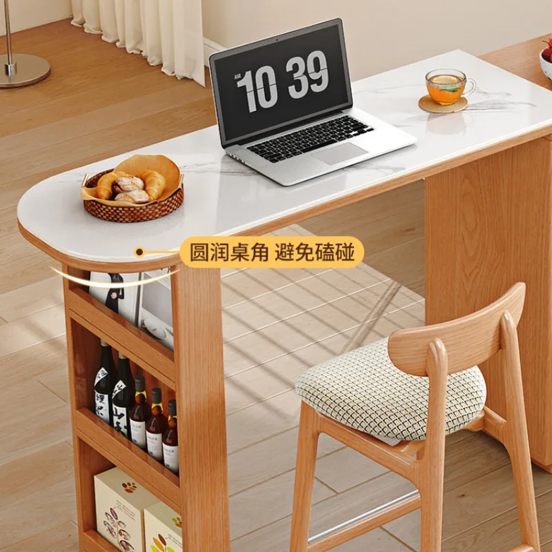 Edge cabinet partition integrated living room solid wood retractable dining table small apartment wine cabinet storage
