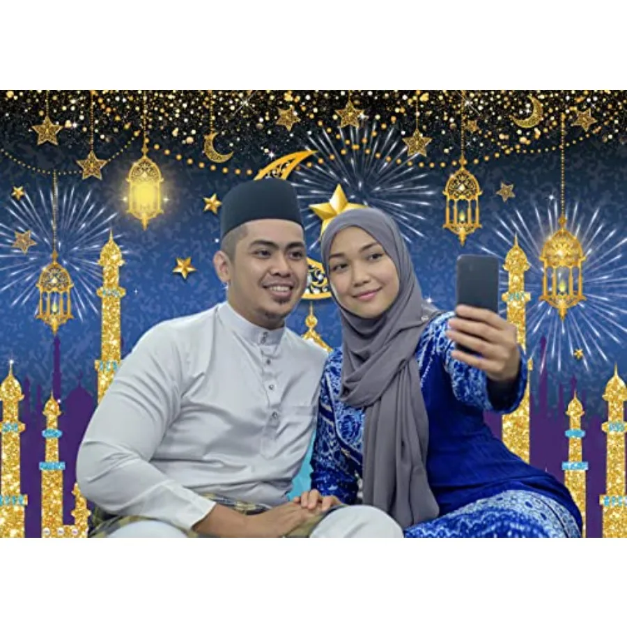 Eid Mubarak Photography Backdrop Muslim Arabian Night Backdrop Lantern Moon Star Castle Party Decorations Banner