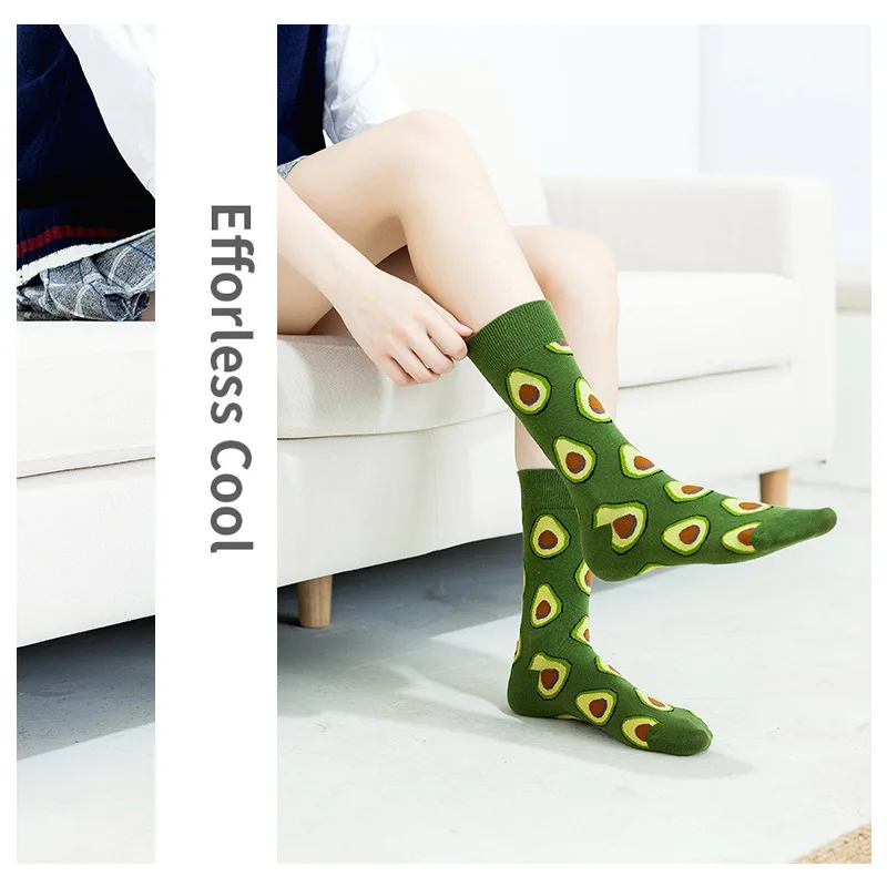 Men Women Unisex Autumn Winter Thick Mid Calf Long Socks Avocado Print Vintage Harajuku Casual Daily Couple Crew Socks