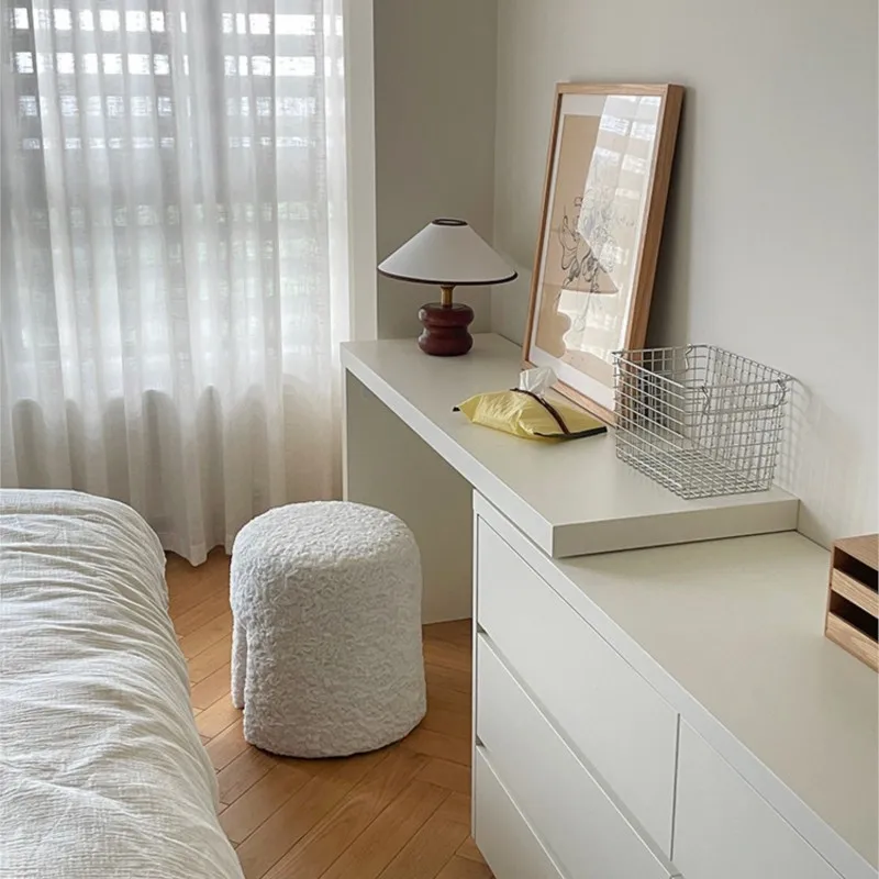 MOMO Cream-style Lambskin Makeup Stool Cute Internet Celebrity Ins Bedroom Plush Dressing Stool Shoe Changing Stool