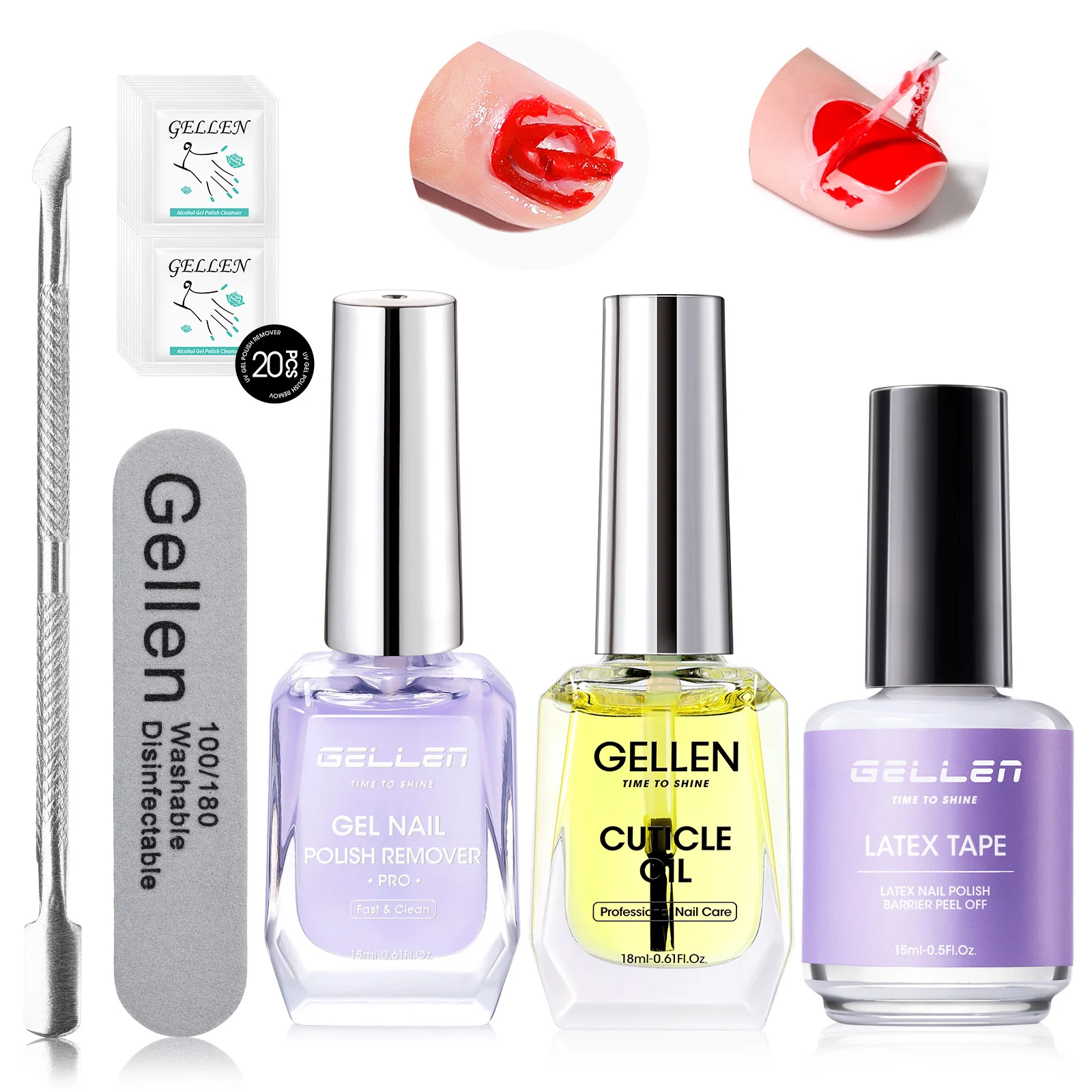 

Профессиональный набор для быстрого снятия гель-лака GELLEN: средство для удаления геля, латекса, УФ-геля, без фольги, с маслом для кутикулы, инструменты для маникюра