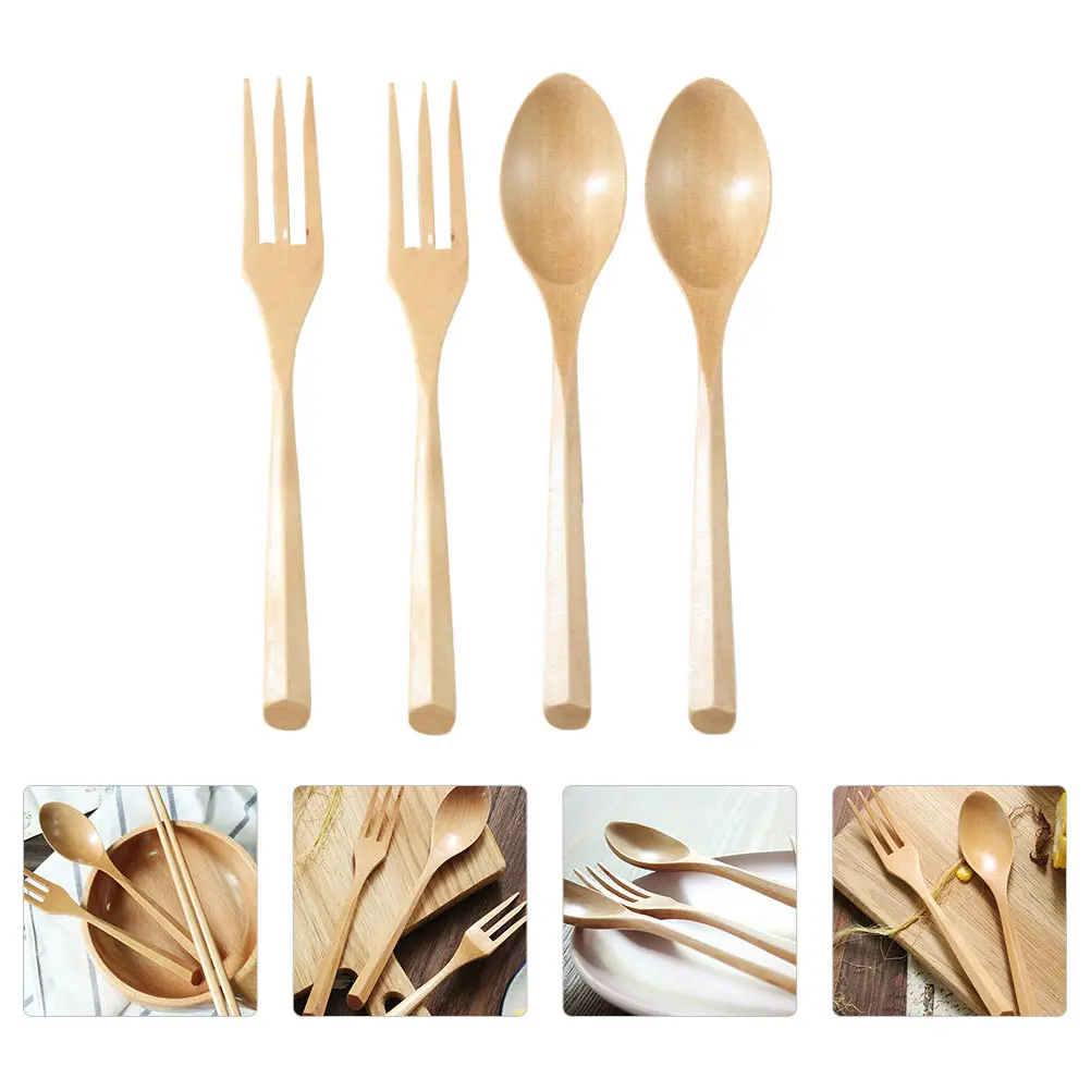

1Set Wooden Cutlery Set Unique Stylish Fork Spoon Kit for Salad Soup Dessert Home Tableware Serving Utensils Wooden Spoon