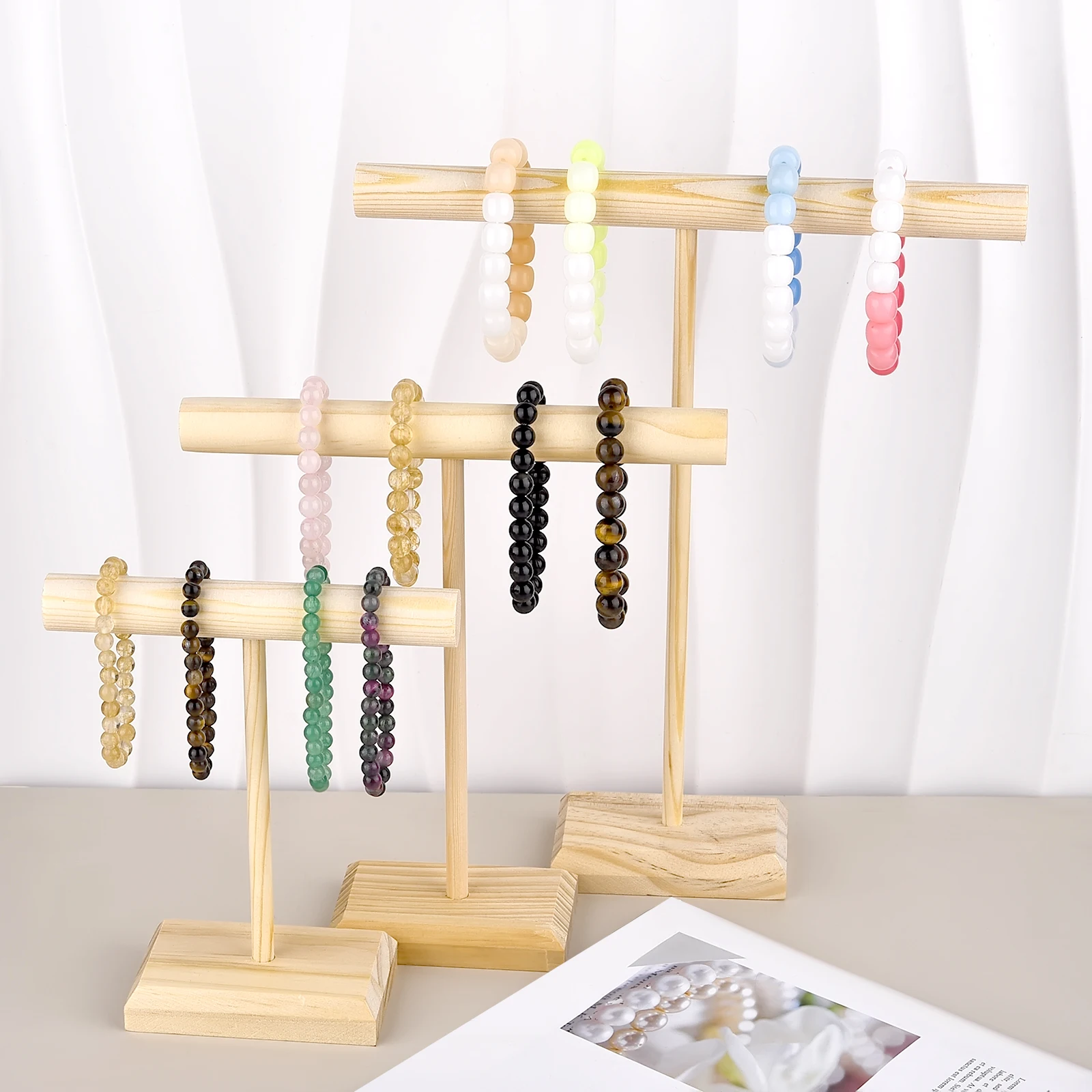 

3 Sizes Solid Wood Jewelry Props Display Stand Bracelet Necklace Hair Band Jewelry Storage Display Rack With Wooden Base Supply