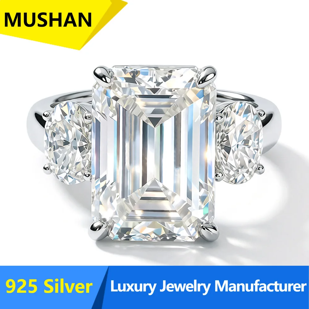MUSHAN Luxury 12 carat grandmother cut moissanite cross-border S925 sterling silver diamond ring European American high jewelry