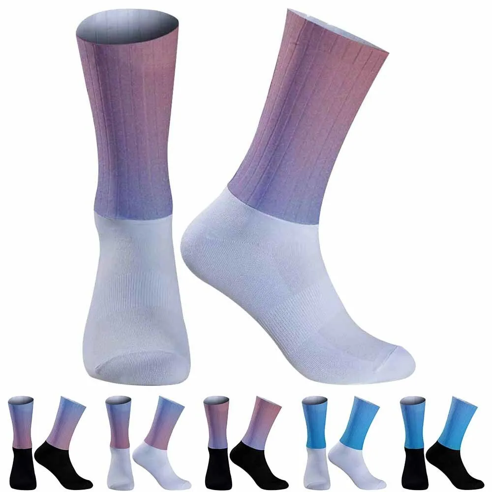 Professional Compression Cycling Socks Blue Purple patterned socks 2024 New Breathable Road Bicycle Socks