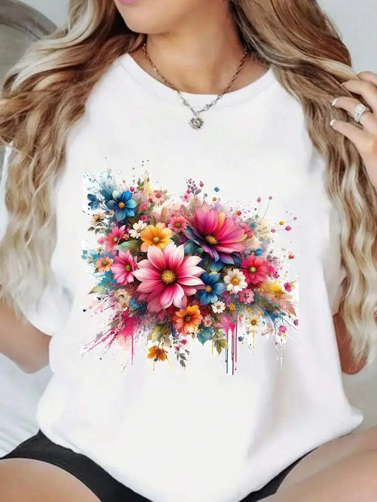 lovely flower trend 90s sweet Casual T Print Clothes Tees Clothing Fashion Popular O-neck Women Graphic Short Sleeve T-shirts