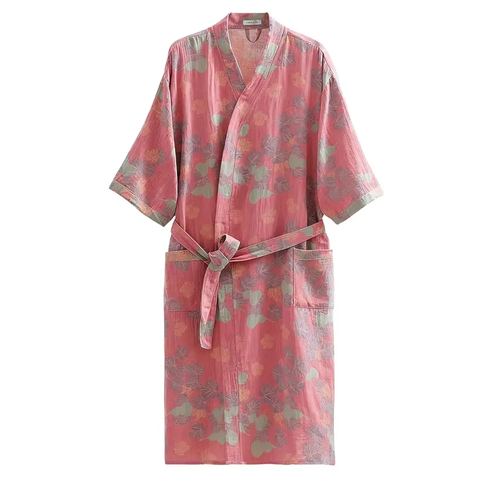

Cotton Gauze Robe for Wome Plus Size Kimono Robe Muslin Bathrobe with Belt Pocket Loungewear Yukata Sleepwear