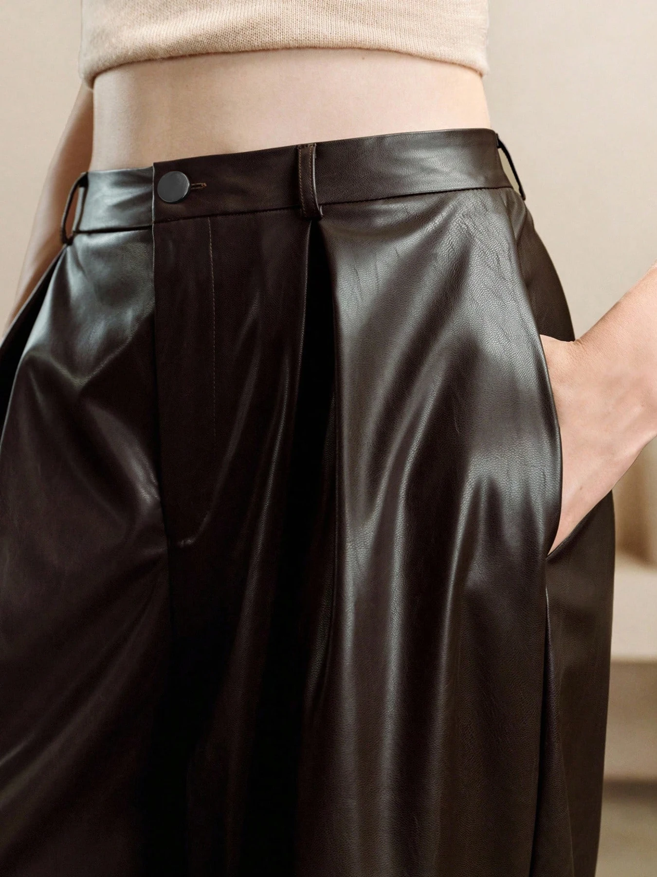 Pantaloni a vita alta a gamba dritta in pelle autunno e inverno da donna, pantaloni con tasche, pantaloni casual ed eleganti 803