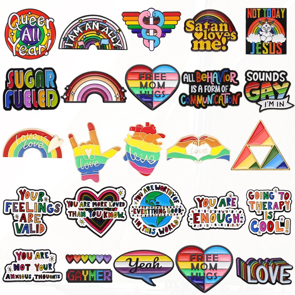 Satan Jesus Gay You Are Enough Heart Game Letter Heart Rainbow Metal Badge Punk Brooch Jewelry Creative Rainbow Enamel Pin Rod