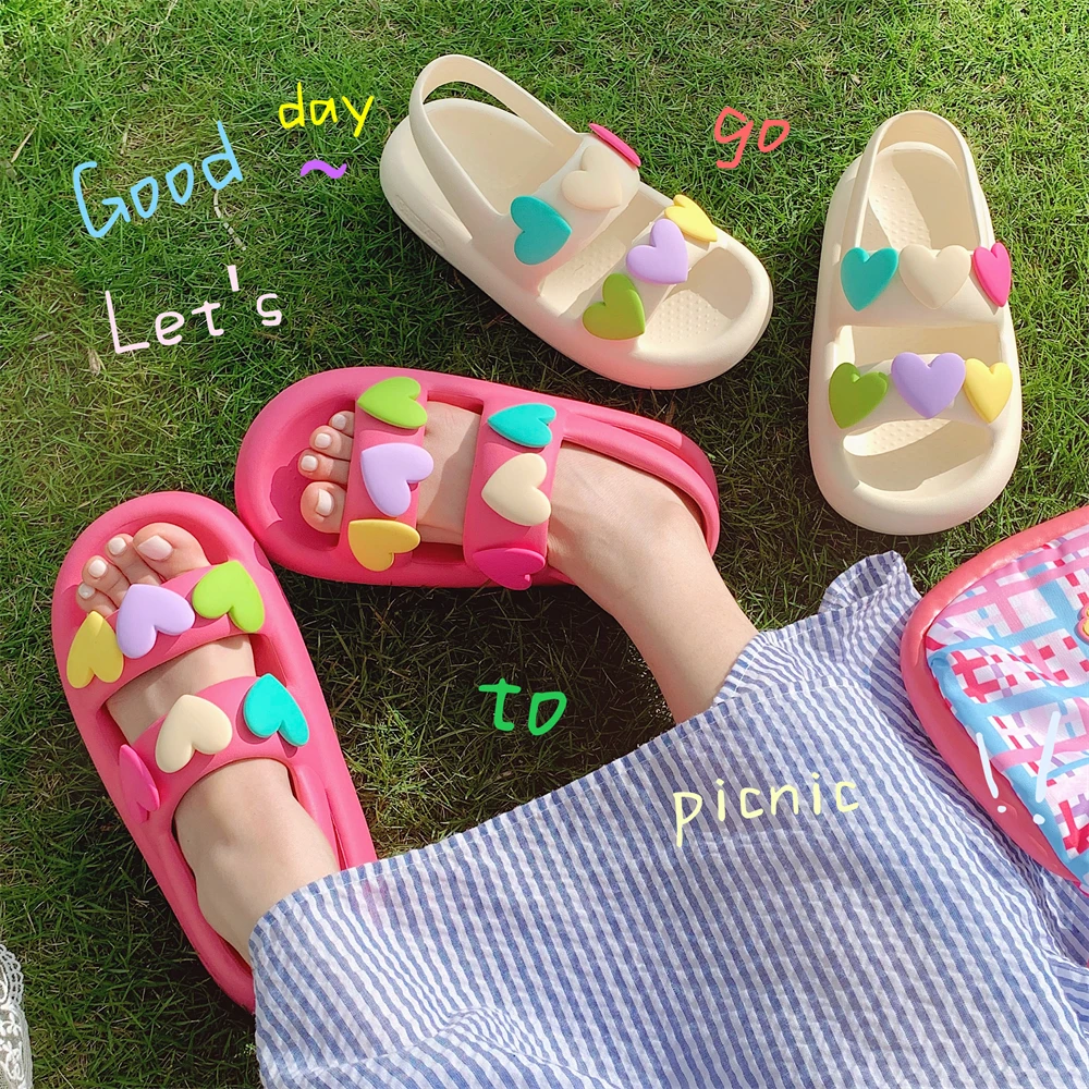 

Summer Vacation Themed Heart Women's Sandals Soft Thick EVA Beach Slippers Thin Strap Fashionable Korean Style Flat ...