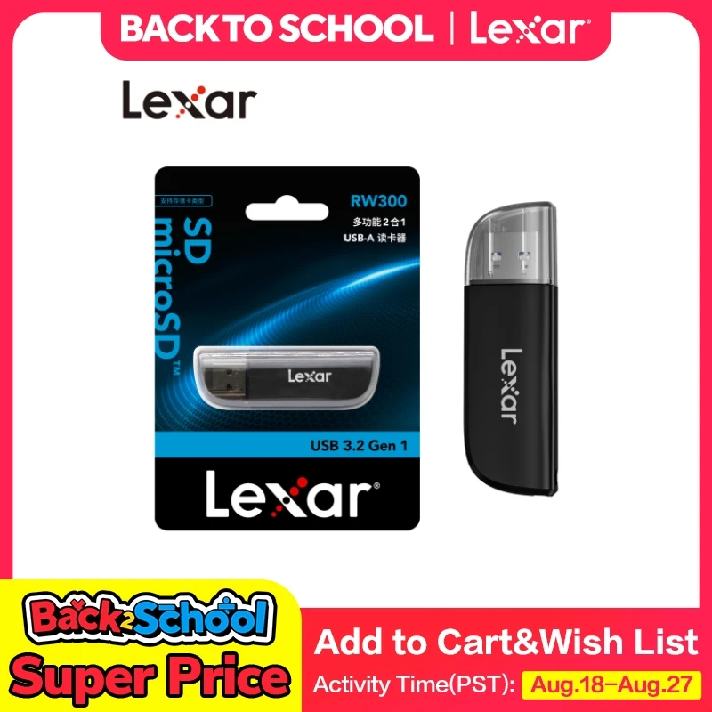 קורא כרטיסים מקורי ב-100% של Lexar RW300 USB 3.2 Gen1 Multi-Card 2 ב-1 קורא כרטיסים USB-A במהירות גבוהה לכרטיס זיכרון SD TF