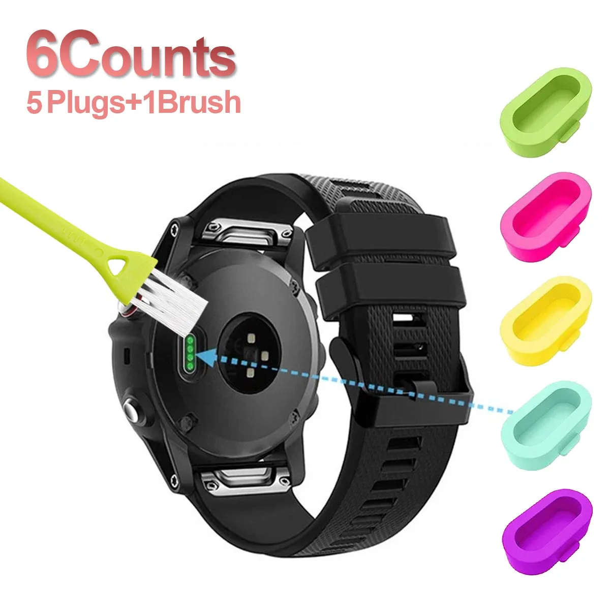 Dust Plug for Garmin Fenix 8 7 7S 7X 6 6S 6X Pro 5 5S 5X Plus Cleaning brush Silicone Charger Port Protector Anti Dust Plugs Cap