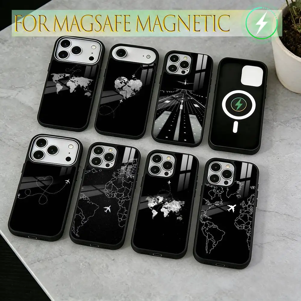 

Map aircraft route Phone Case For iPhone17,16,15,14,13,12,11 Plus,Pro Magnetic For Magsafe Wireless Charging