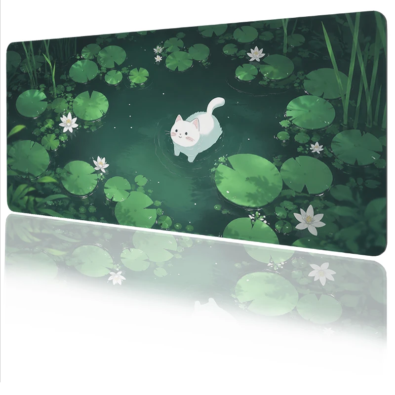 Mouse Pad Lotus Pond White Cat Gaming XL Computer HD Custom Mousepad XXL Mechanical Keyboard Pad Natural Rubber Soft Mouse Mats