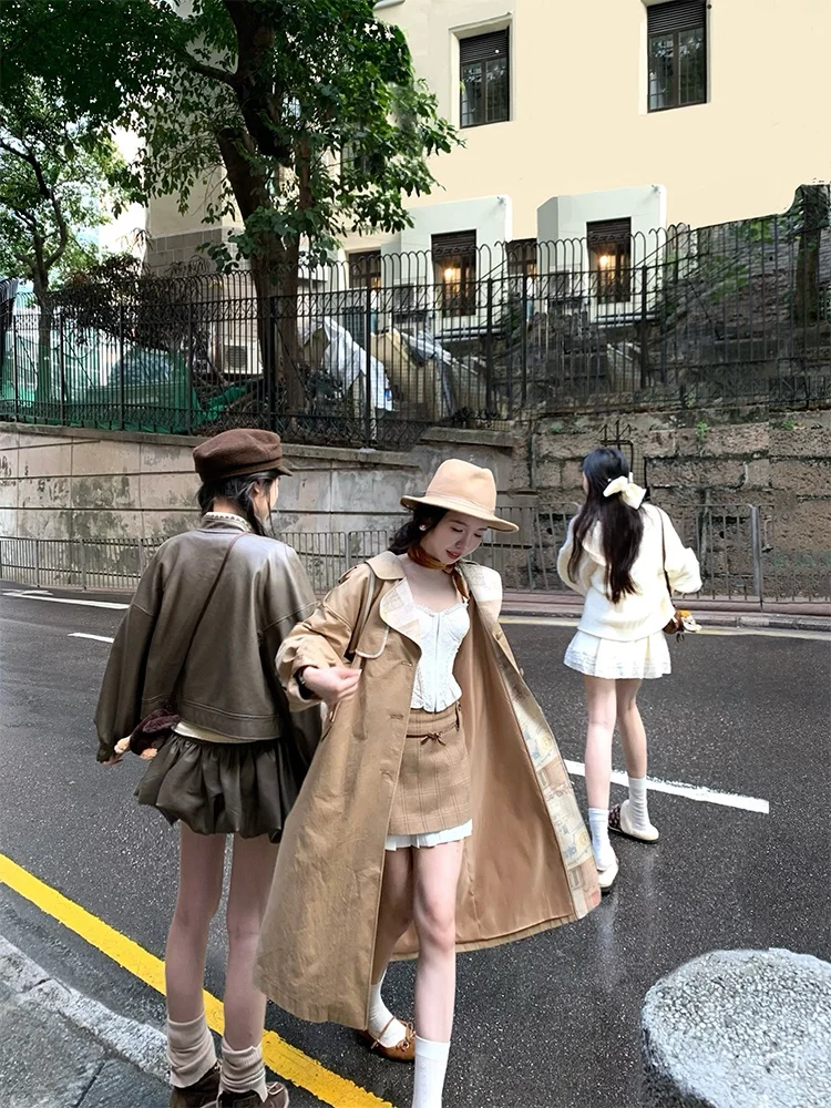 

Yuxiao Khaki Women's Long Coat Spring Autumn New Sle 2024 Faionable Windbreaker Jaet Other 00% Material Conent