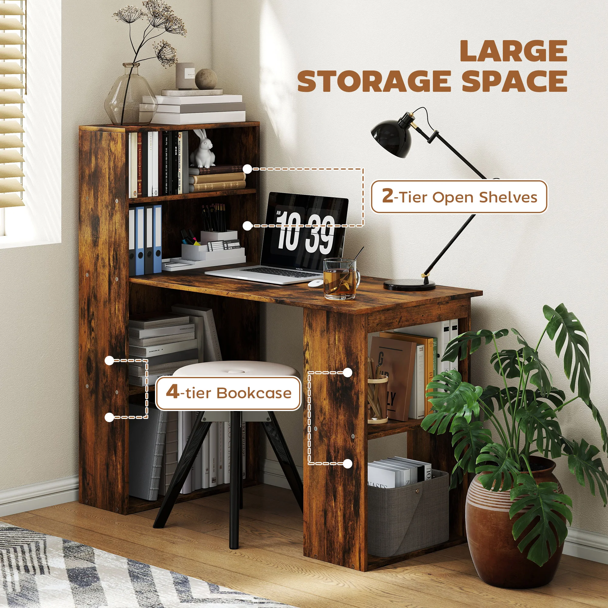 HOMCOM 120 سم مكتب كمبيوتر رف كتب طاولة كتابة 6 أرفف #5