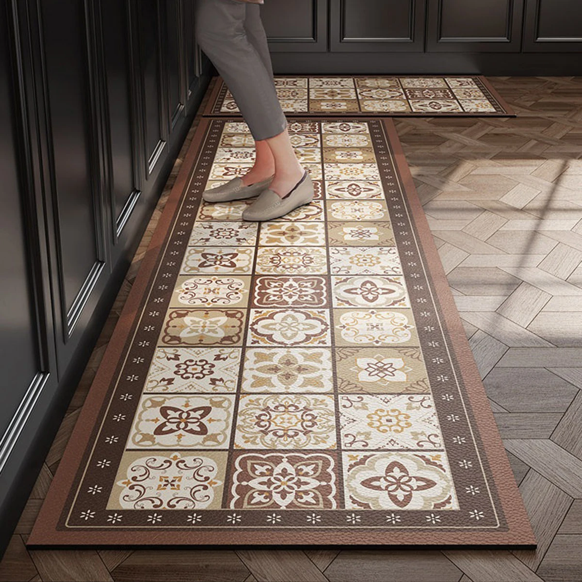 Kitchen Floor Mat Anti-slip Rugs Geometric Pattern Plaid Long Rug Oil-proof Waterproof Non-slip Carpet Home Decor 카펫 שטיח למטבח