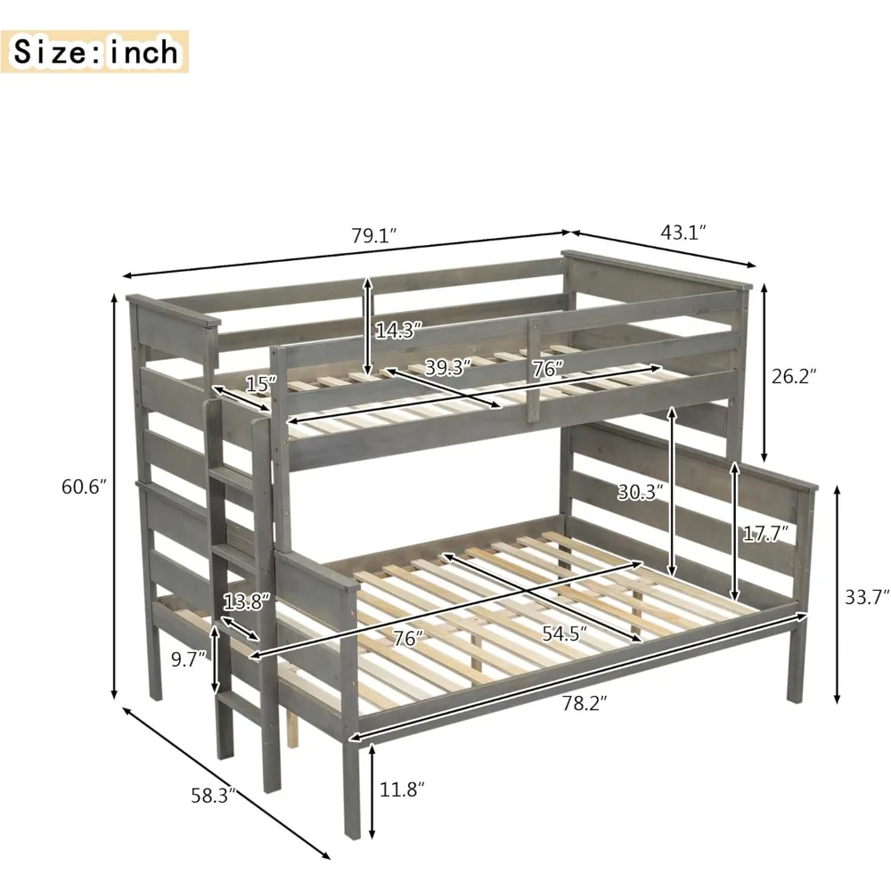 Holz Twin-Over-Full-Etagen bett rahmen mit Leitplanke, getrennt in 2 Betten