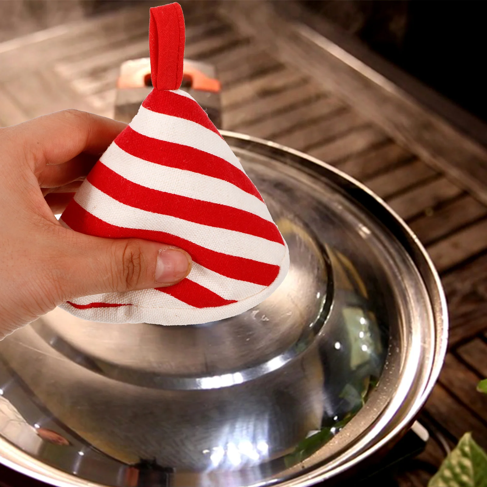

2Pcs Anti scald Pot Lid H Cover Triangular Knob Cotton Polyester Heat insulating Cooking Pan Protector Blue Red Striped