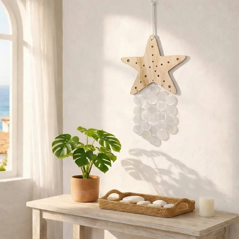 1pcs Wooden Marine Animal Capiz Shell Wind Chime Bohemian Coastal Wall Hanging Decor for Home Balcony Garden Beach Ornament Gift - view 5