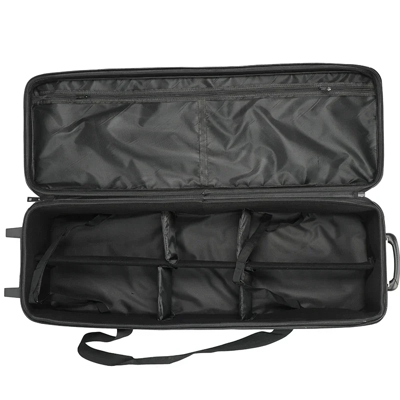 Studio flash bag, on-site lighting device, storage box with pulley, luggage style basket