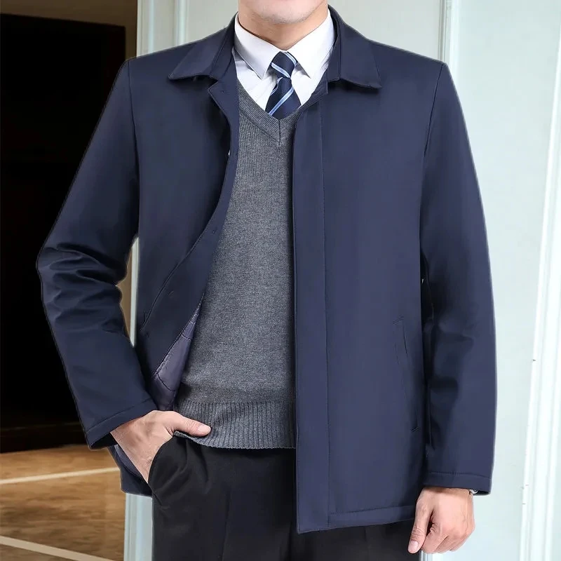 Manteau épais matelassé pour homme, veste décontractée à simple boutonnage, col rabattu, vêtements d'extérieur, solide, automne hiver