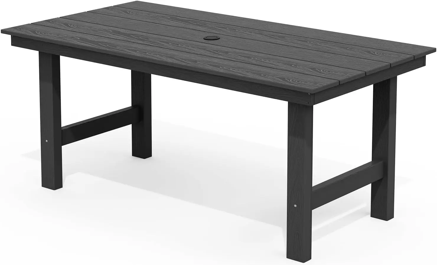 Mesa de pátio, mesa de jantar externa retangular de 67" para 6, com furo para guarda-chuva, preta