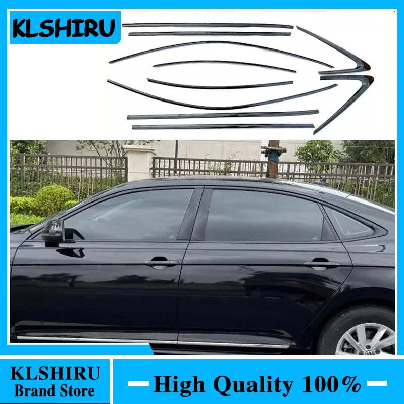 

car styling Black Steel Window Molding Frame Strips Trim Cover For For Volkswagen VW Passat B8 2019-2024