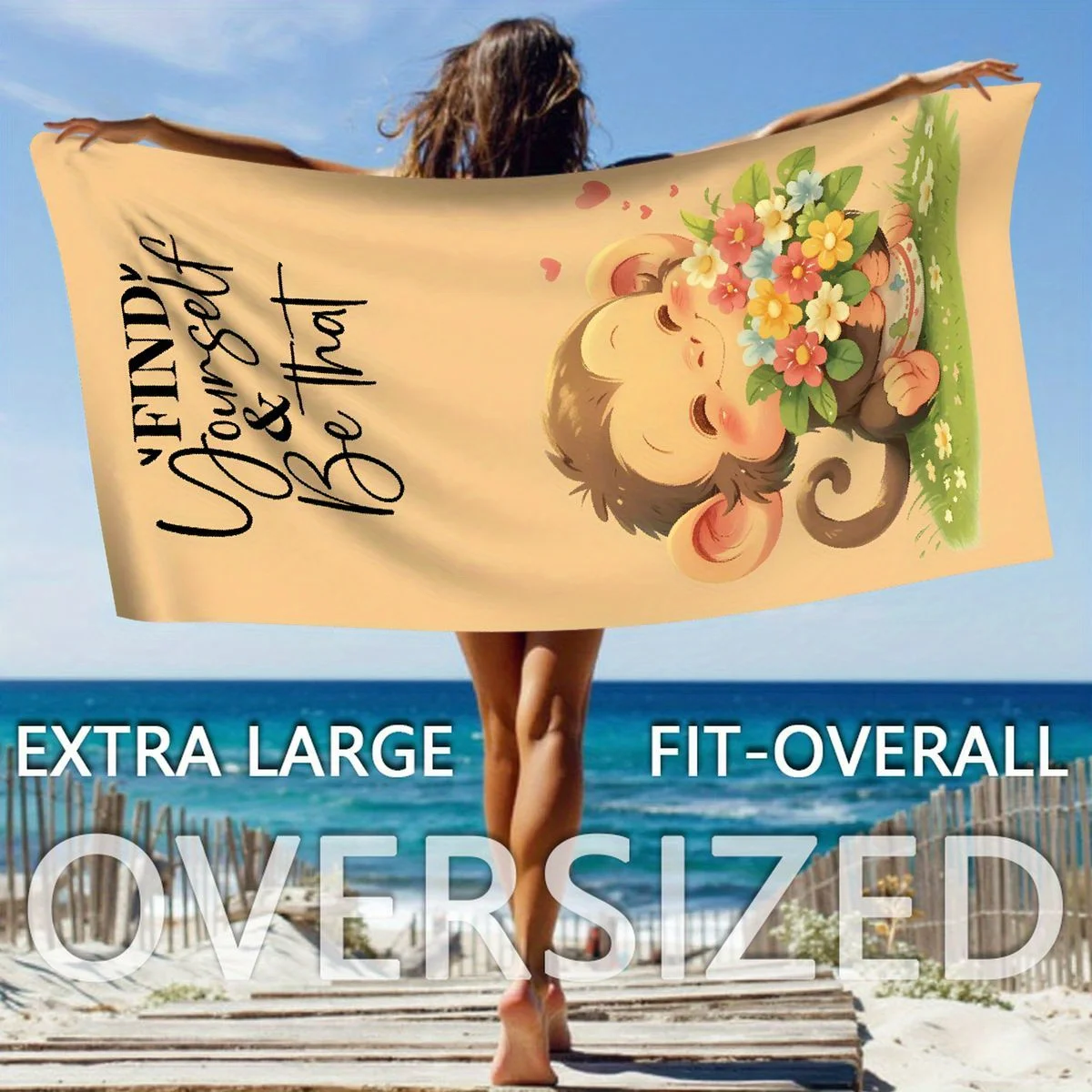 

1pc Quick-Dry Microfiber Beach Towel - Ultra-Soft, Sand-Free, Extra Large for Swimming, Camping, Yoga & Travel - Cute Monkey Des
