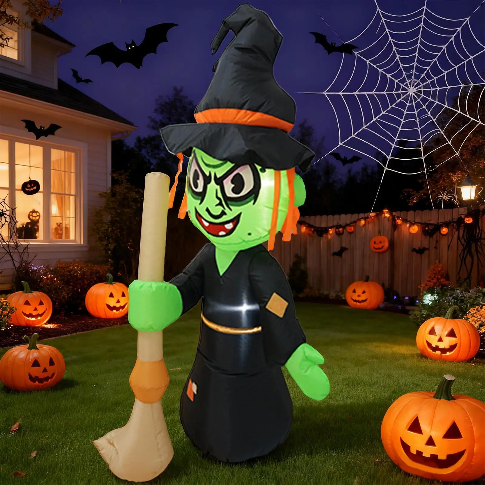 

Надувные игрушки на Хэллоуин 5,09 фута, надувные украшения ведьмы на Хэллоуин, встроенные светодиодные фонари, взорвать ведьму для праздничного дома, вечеринки