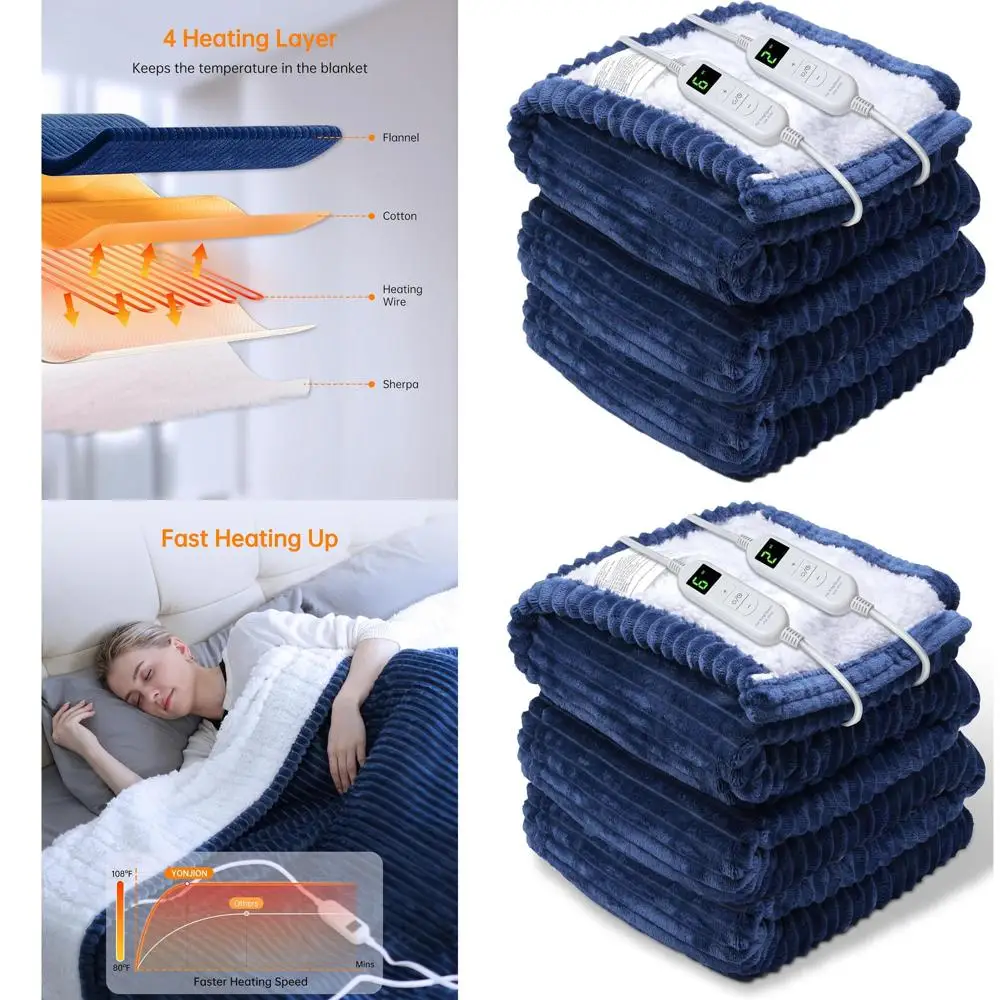 

Электрическое одеяло с 4 режимами таймера и 6 уровнями нагрева, идеальный зимний подарок, 90x100 дюймов, темно-синее