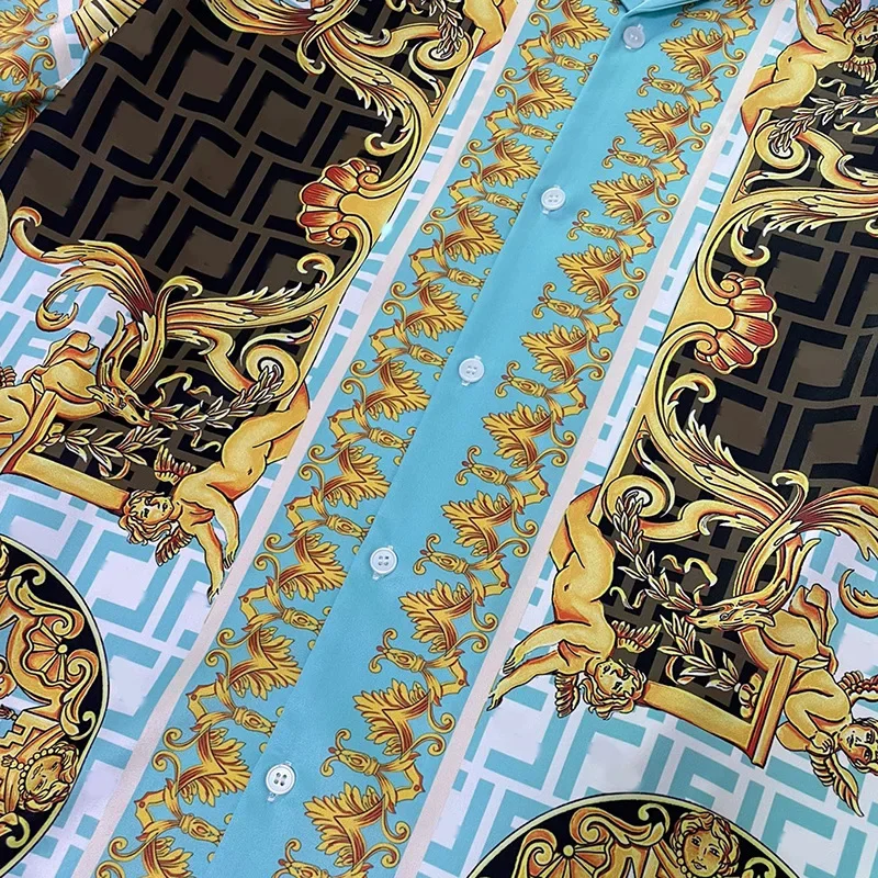 Kemeja Royal Mewah Pria Kasual Musim Panas Pendek Pria Sosial Paisley Court Kemeja Cetak Manga Longa Kemeja Pesta Prom Ropa Para Hombre