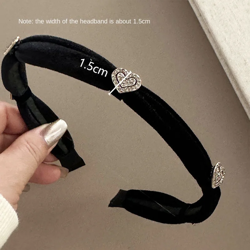 Sweet Velvet Black Rhinestone Heart Hair Clip New Style Temperament Hair Clip French High Grade Fine Headband Hair Accessories