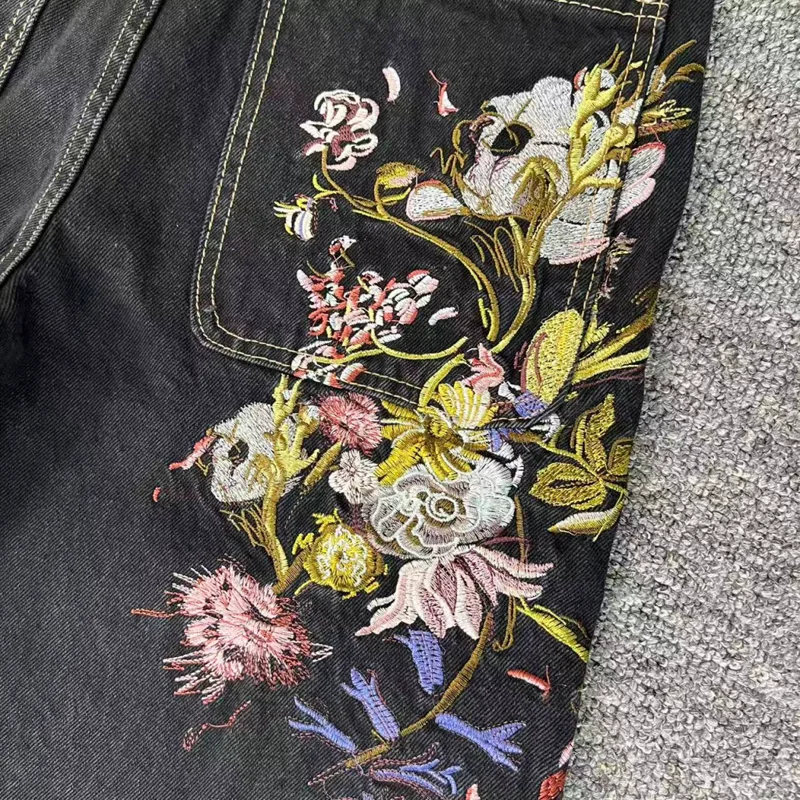26SS Streetwear Trend Derschutze Jeans Men Women High Quality Retro Embroidery Pattern Denim Pants