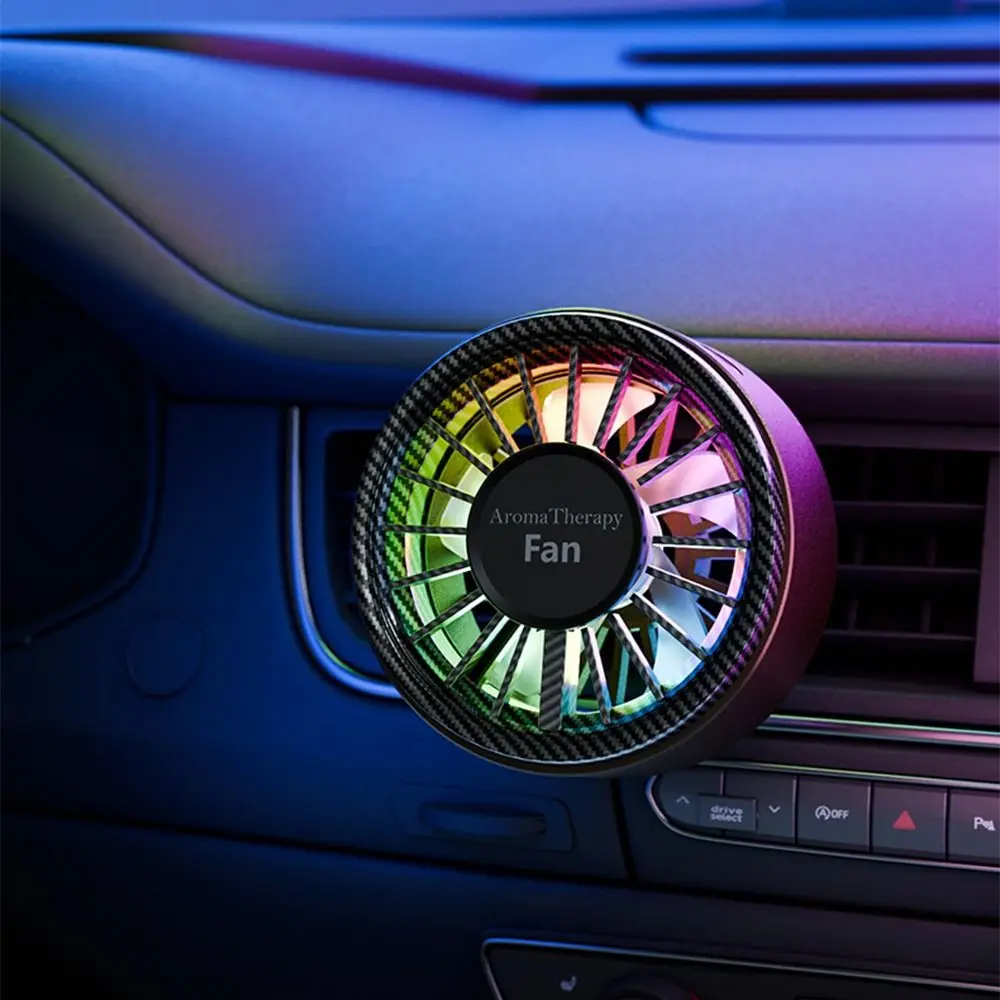 3 IN 1 Car Atmosphere Fan Stereoscopic Rotation USB Car Outlet Fan 3 Speeds Adjustable LED Atmosphere Light
