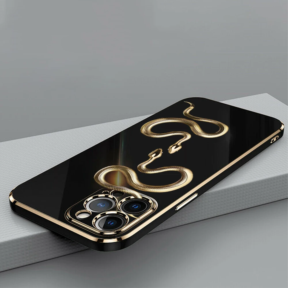 

Luxury Plating TPU Soft Phone Case for Samsung A55 A35 A25 A15 A54 A34 A24 A14 A53 A23 A13 Cover SS10 Black Gold Snake