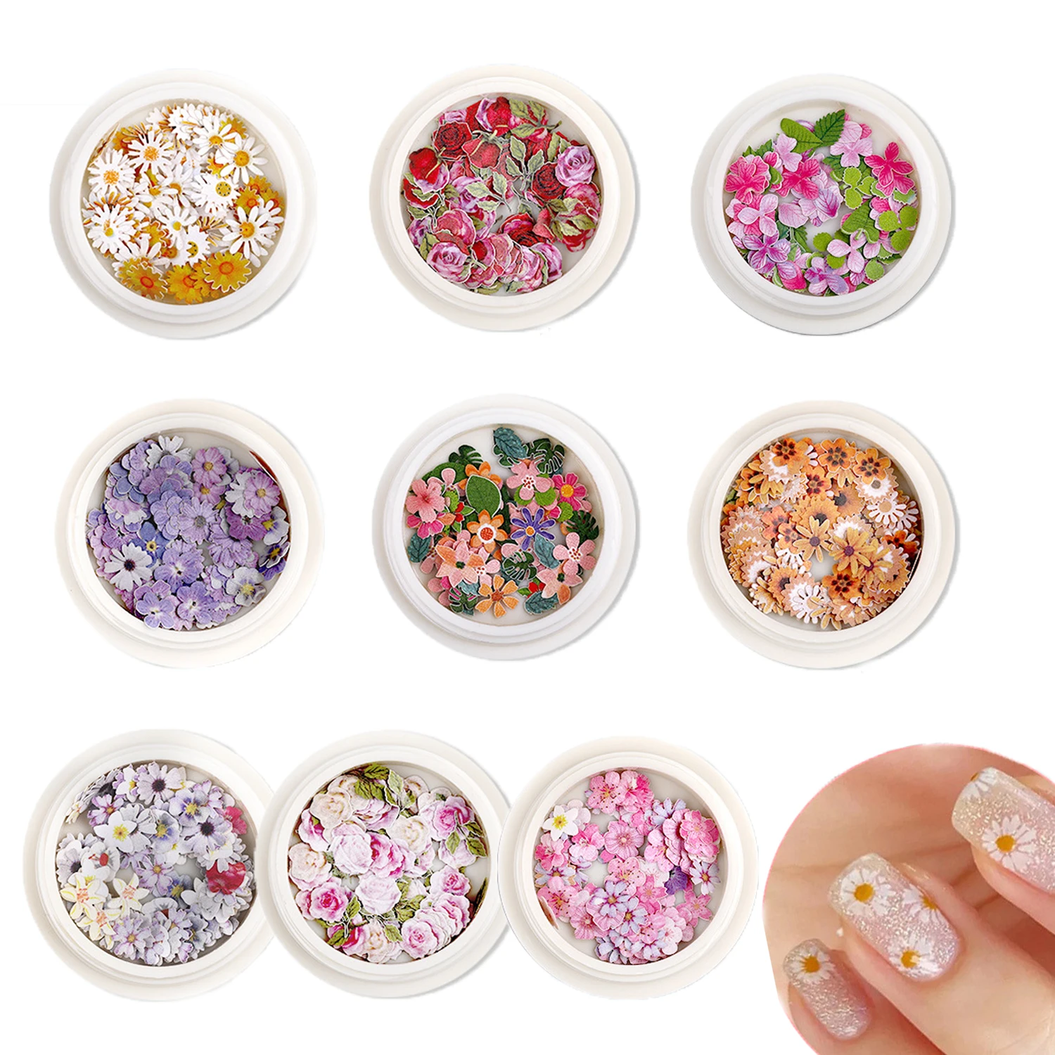 

9 Boxes of Fashion 3D Nail Art Flower Nail Decorative Patches (not self-adhesive) for Home Nail Salon DIY Decoration.