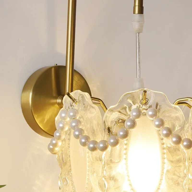 

Modern Simple French Light Luxury Bedroom Bedside Crystal Pearl Wall Lamp