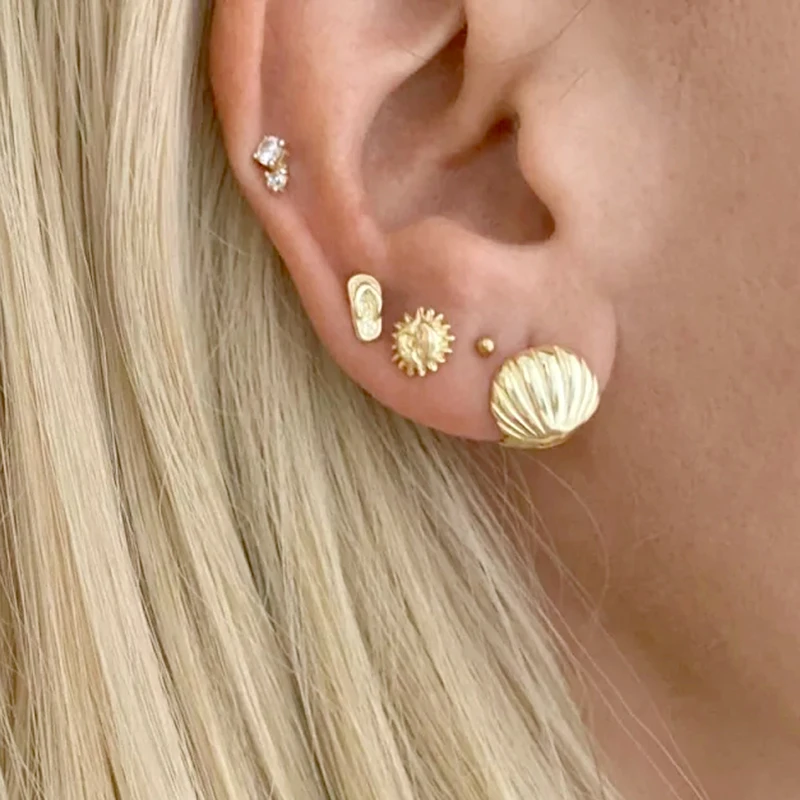

925 Silver Needle Shell Double Shell / Glossy Round Snap Earrings Personality Simple Earrings For Women Fashion Party Jewelry