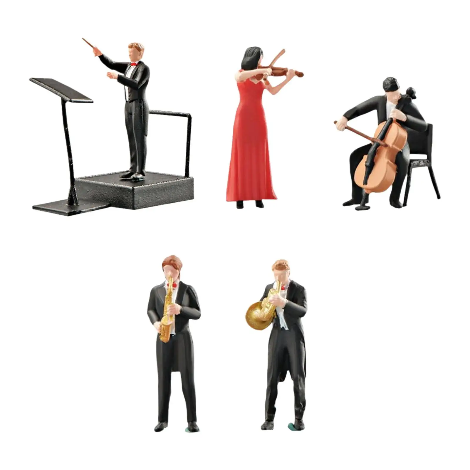 5Pcs Musicians Music People Figure Tiny People 1:64 Scale Realistic Dioramas Desktop Ornament Micro Landscape Hand Painted