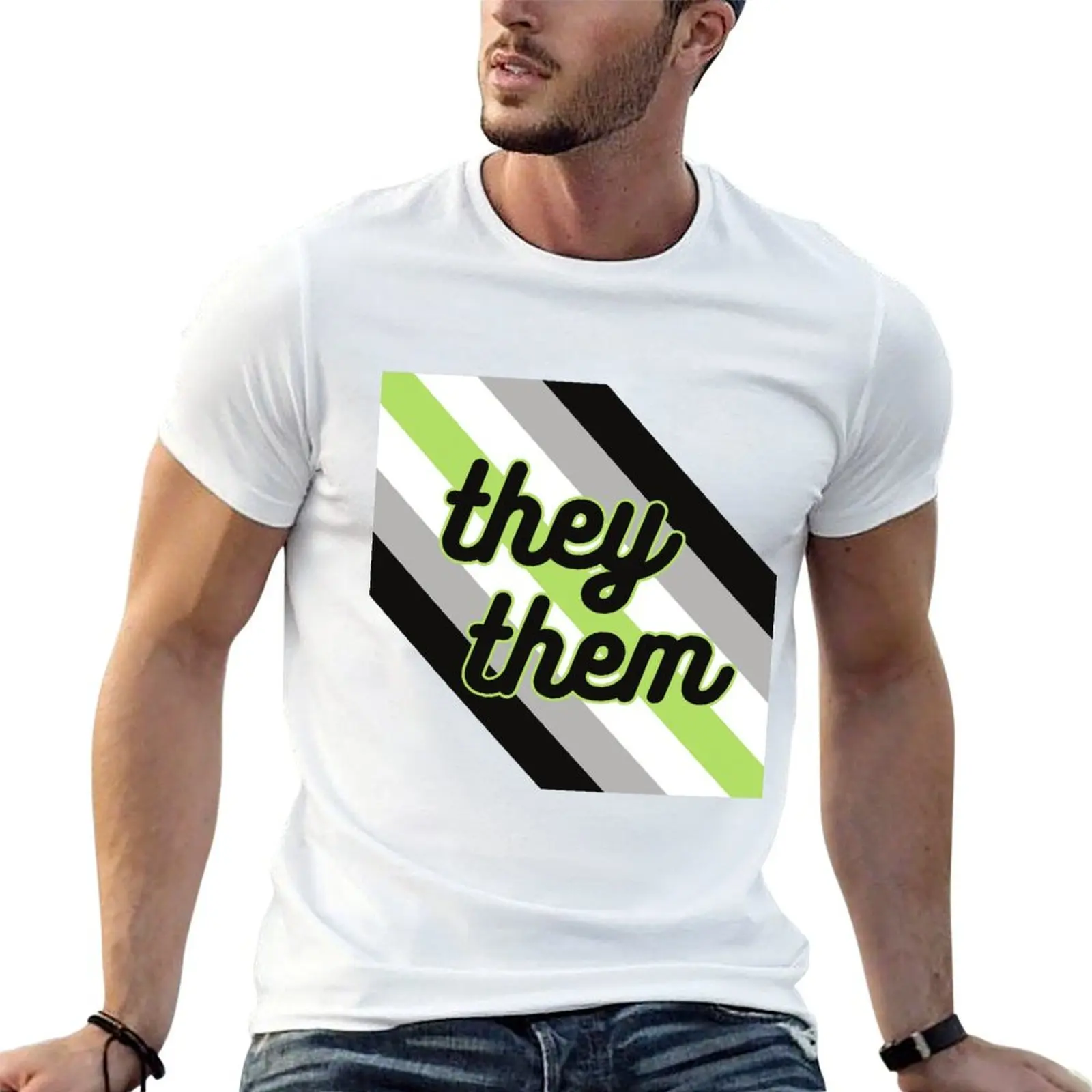 Camiseta de lujo de Agender t para hombre, pronómas, They/Them, camiseta 100%, camisa de marca de algodón esencial con bandera
