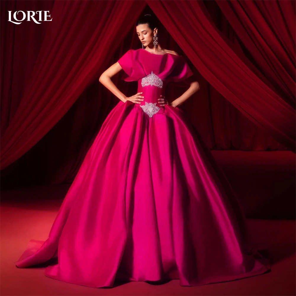 

LORIE Rose Red Empire Formal Evening Dresses Ruched Glitter Off Shoulder A-LIne Prom Dress Pageant 2023 Occasional Party Gowns