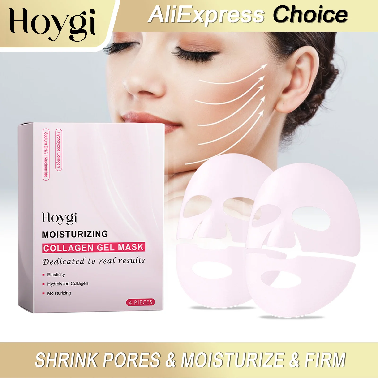 HOYGI Pink Bio Collagen Mask Deep Hydrating Soften Skin Moisturizing Gentle Shrink Pores Elasticity Refresh Brightening Skincare