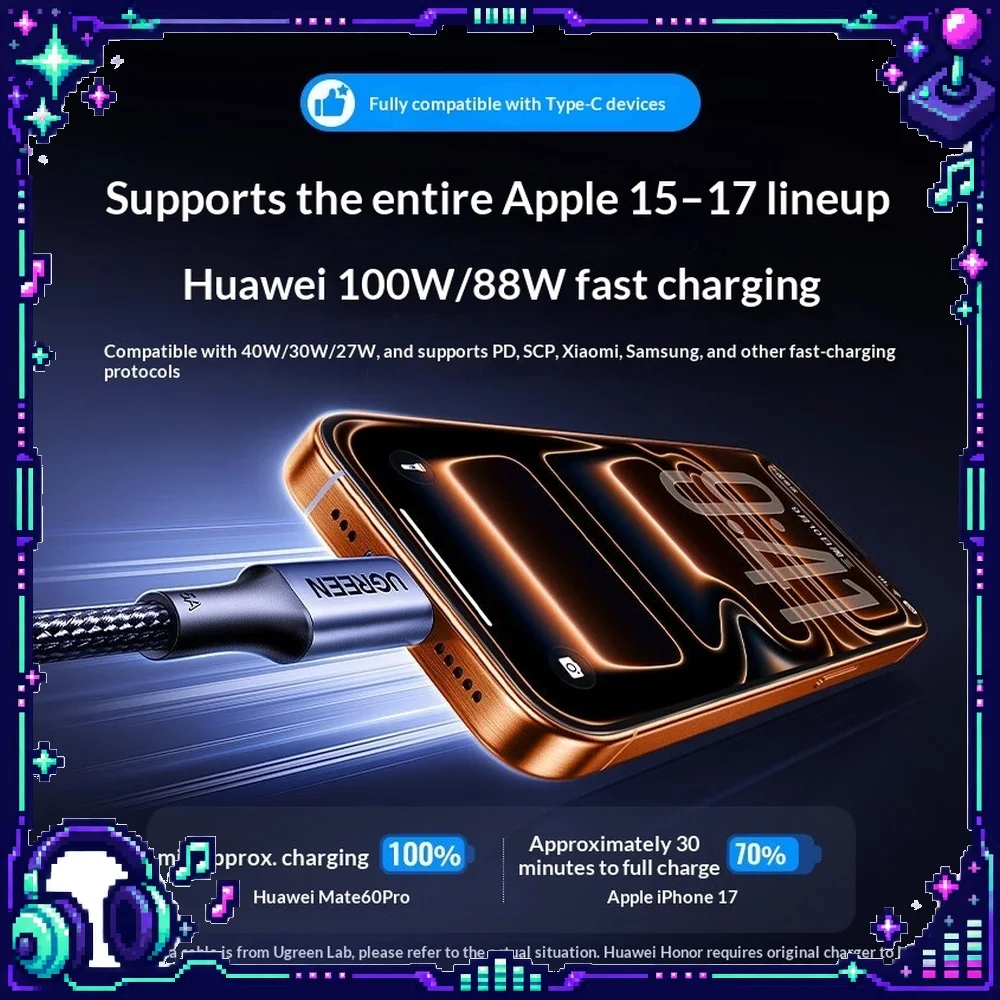 UGREEN US334 USB C to USB C Cable 1m 90 Degree Elbow PD 100W Fast Charging for Gaming Phones Laptop