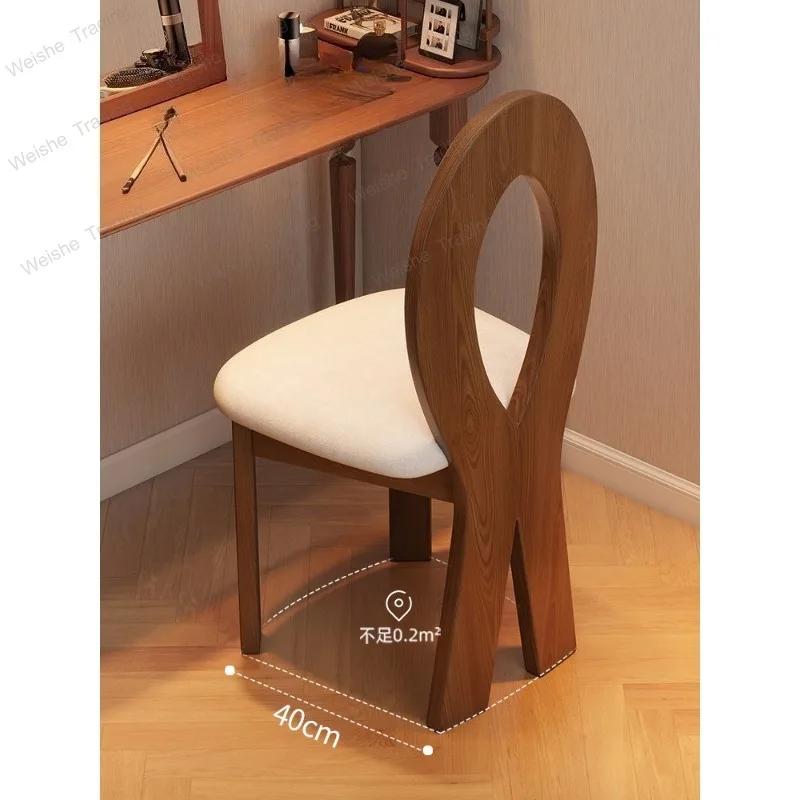 Retro solid wood dressing chair medieval wabi wind back chair bedroom dressing table light luxury chair French makeup stool